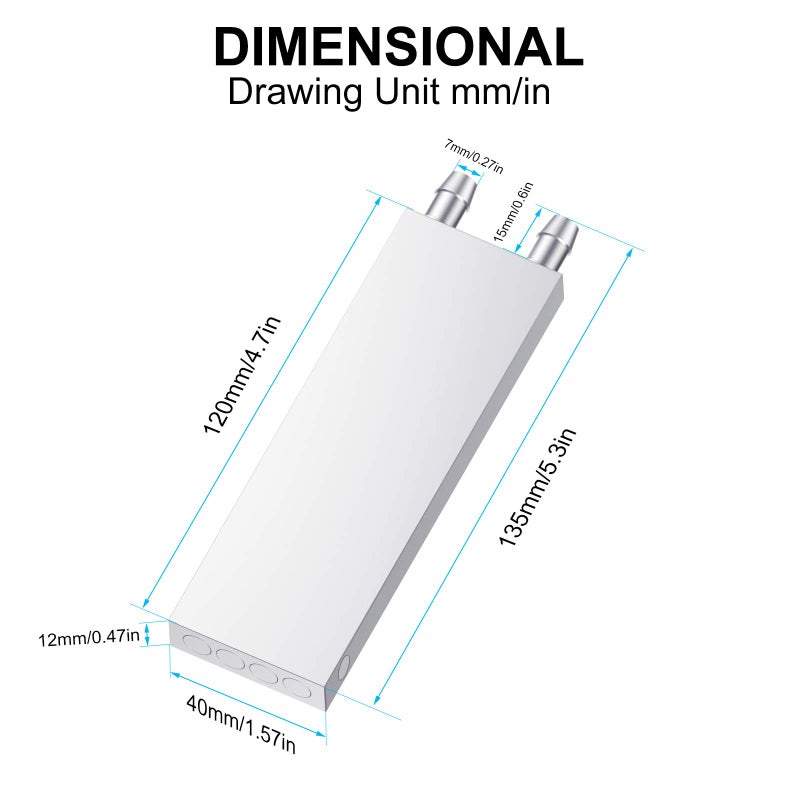 DIYhz Aluminum Water Cooling Block, Liquid Water Cooler Heat Sink System for PC Computer CPU Graphics Radiator Heatsink Endothermic Head Silver(40mm x 120mm x 12mm) - Image 3